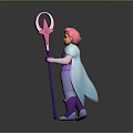 3D Animated Fantasy Character With Pink Hair Purple Outfit And Magical Staff