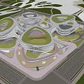 Modern Building Complex With Circular Green Roofs Open Layout And Surrounding Green Spaces 3d model