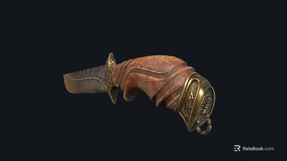 Vintage Style Traditional Knife With Leather Handle And Intricate Metal Decorations 3d model 
