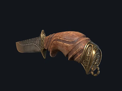 Vintage Style Traditional Knife With Leather Handle And Intricate Metal Decorations 3d model