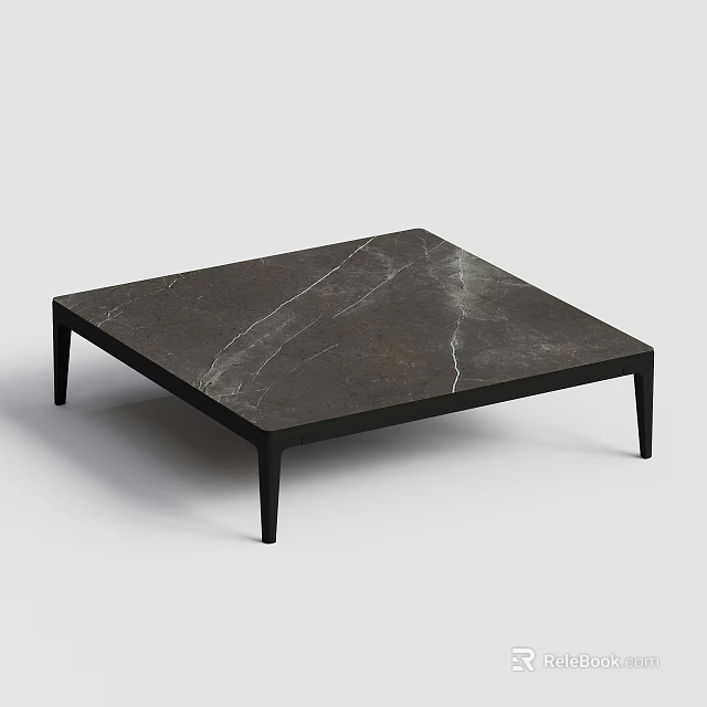 Modern Minimalist Square Coffee Table With Marble Top And Black Legs 3d model