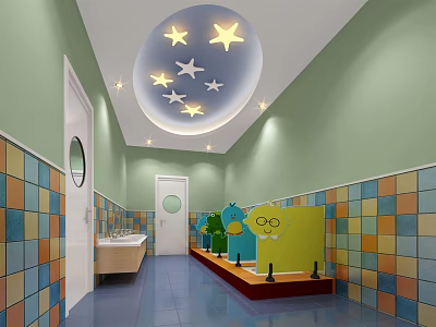 Modern toilet kindergarten public toilet cartoon 3d model