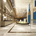 Luxurious Sales Office Interior Design With Marble Floor Modern Furniture And Chandeliers