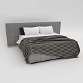 Modern Double Bed Interior With Gray Headboard White Dark Pillows And Striped Blanket