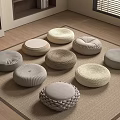 Round Floor Cushions Various Textures Woven Designs on Cozy Room Carpet