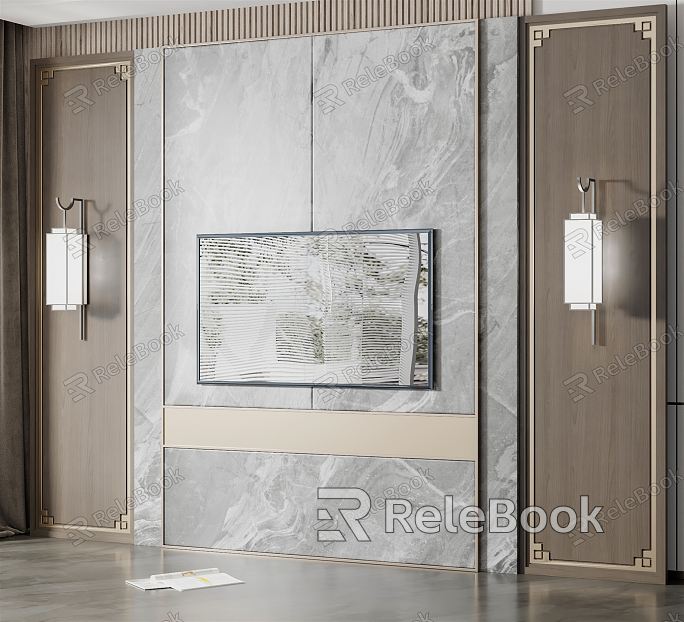 New Chinese TV background wall TV background wall partition model