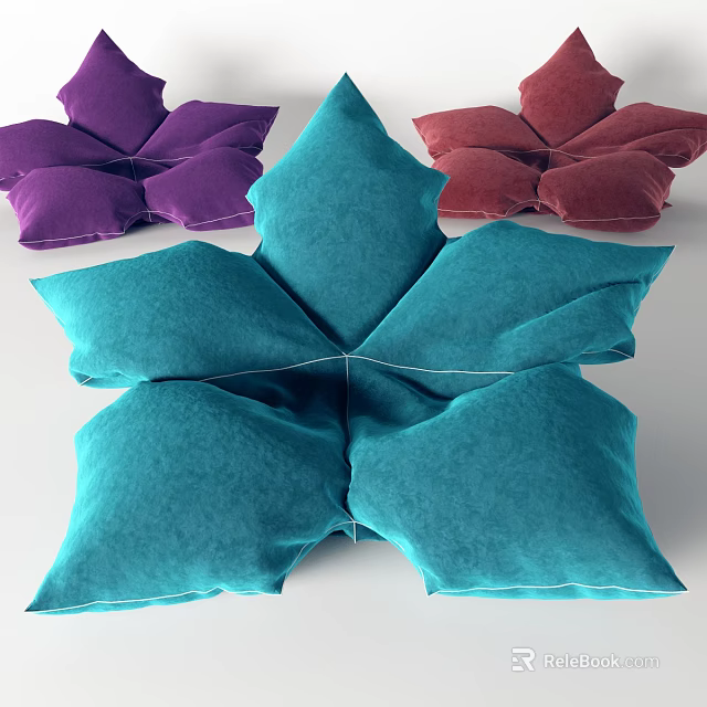 Modern Petal Shaped Single Sofa in Purple Red Teal Colors with Velvet Fabric Design 3d model 