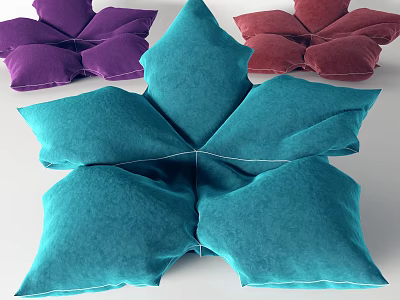 Modern Petal Shaped Single Sofa in Purple Red Teal Colors with Velvet Fabric Design 3d model