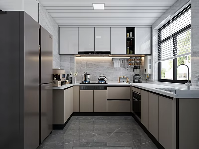 Modern Kitchen Interior With Light Gray Cabinets And Stainless Steel Appliances 3d model
