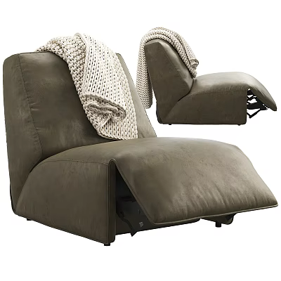 Olive Green Leather Single Seater Sofa With Knit Blanket Metal Legs And Modern Design 3d model