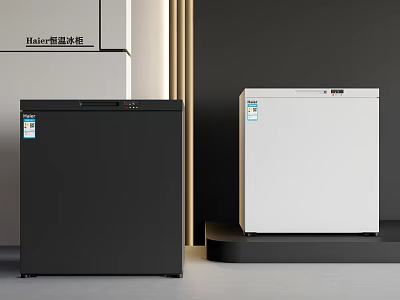Modern Stylish Interior Design Showcasing Haier Black and White Refrigerator Freezers 3d model