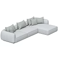 Modern Beige Sectional Sofa with Geometric Pattern Cushions and Comfortable Design 3d model