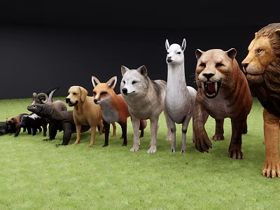 Realistic Reptile Models With Mammal Figurines On Green Grass Field 3d model