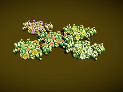 Colorful Small Plants with Mixed Colored Flowers and Green Leaves Growing Together on Brown Background 3d model