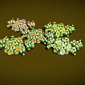 Colorful Small Plants with Mixed Colored Flowers and Green Leaves Growing Together on Brown Background