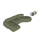 Green L Shaped Multi Seat Sectional Sofa With Round Decorative Pillows