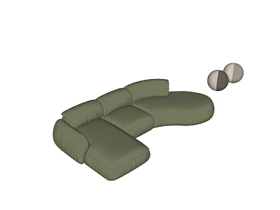 Green L Shaped Multi Seat Sectional Sofa With Round Decorative Pillows 3d model