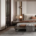 Modern Bedroom Interior Design With Comfortable Bed Wooden Nightstands Area Rug And Pendant Lighting