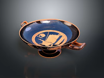 Ancient Greek Style Sculpted Pottery With Intricate Blue Carved Figure Design And Two Handles 3d model