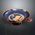 Ancient Greek Style Sculpted Pottery With Intricate Blue Carved Figure Design And Two Handles