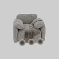 Light Gray Fabric Single Sofa With Plush Armrests And Striped Throw Blanket