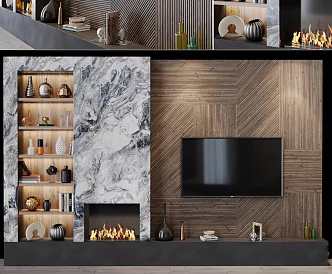 Floor TV Cabinet TV Background Wall Living Room Background Wall Living Room Decorative Cabinet Marble Background Wall 3d model