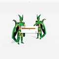 Two Green Horned Caped Game and Movie Characters With Armor Details