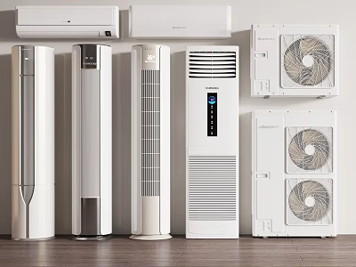 Different Types Of Air Conditioners And Fans Showcased 3d model