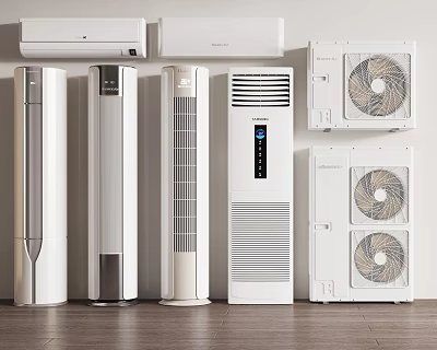 Different Types Of Air Conditioners And Fans Showcased 3d model