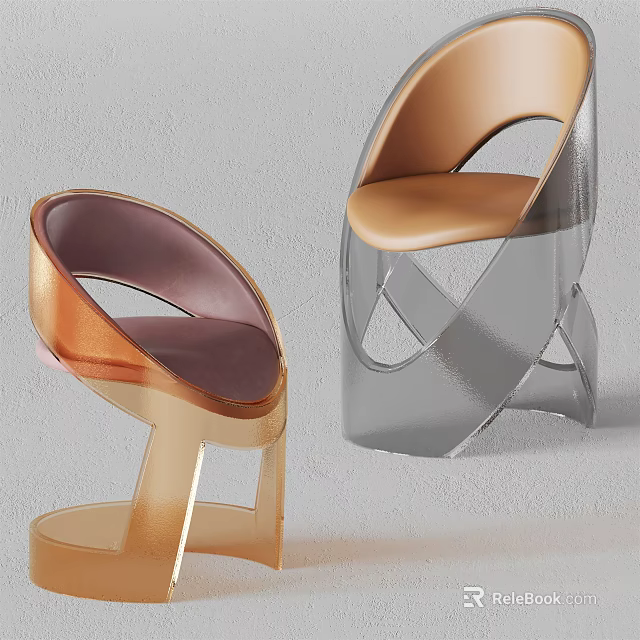 Modern Leisure Chairs With Curved Gold Silver Frame And Brown Purple Seats 3d model 