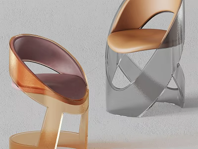 Modern Leisure Chairs With Curved Gold Silver Frame And Brown Purple Seats 3d model