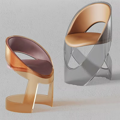 Modern Leisure Chairs With Curved Gold Silver Frame And Brown Purple Seats 3d model