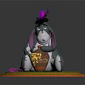 Gray Donkey Doll Holding Honey Jar With Purple Butterfly On Head And Green Base