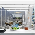 Modern Exhibition Booth for YIHO Group With Glass Structure Interior Tables Chairs And Decor Elements