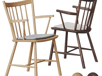 Modern Wooden Dining Chairs With Armrests And Upholstered Seats In Light And Dark Wood Tones 3d model
