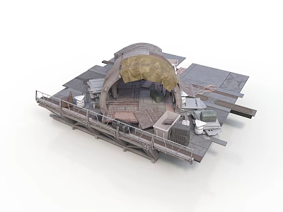 Industrial Sci Fi Platform Structure With Domed Canopy Metal Frames Stairs And Machinery 3d model