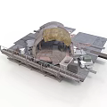 Industrial Sci Fi Platform Structure With Domed Canopy Metal Frames Stairs And Machinery