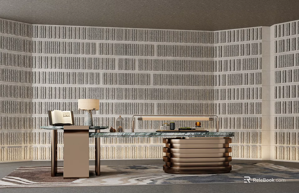 Elegant Modern Kitchen Interior With Marble Countertop And Luxury Cabinets 3d model