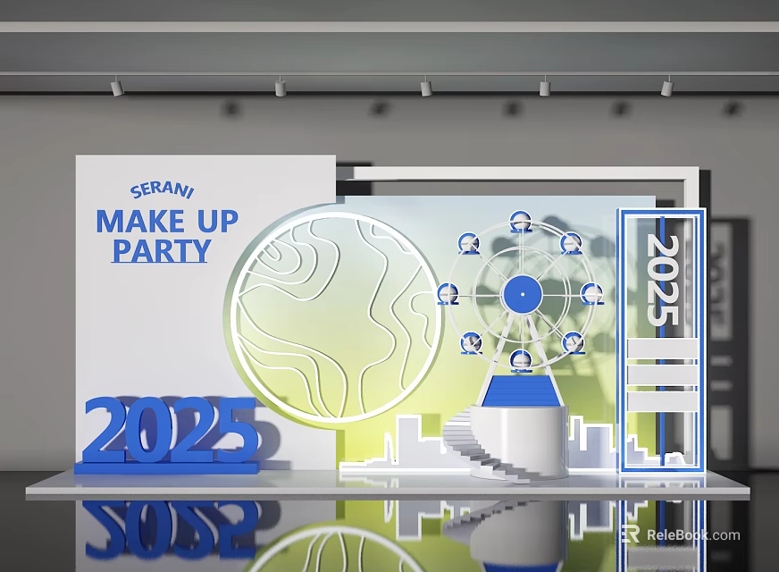 2025 German Make Up Party Photo Spot with Ferris Wheel Design and City Silhouette 3d model 