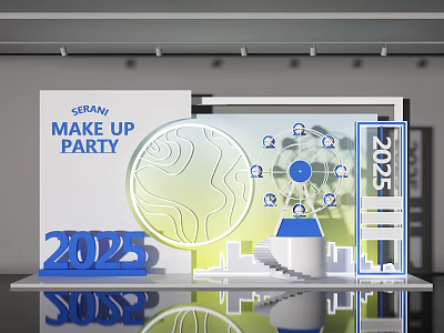 2025 German Make Up Party Photo Spot with Ferris Wheel Design and City Silhouette 3d model