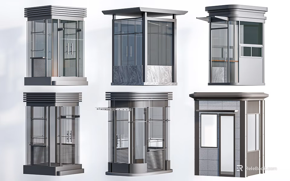 Modern Entrance Gates Featuring Various Architectural Designs Glass Metal And Marble Styles 3d model 
