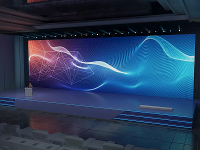 Stage With Large LED Screen Blue Pink Gradient Wave Lines Geometric Patterns Steps And Seats 3d model