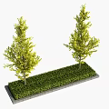 Rectangular Tree Pit With Gray Border Two Green Trees And Lush Grass Cover 3d model
