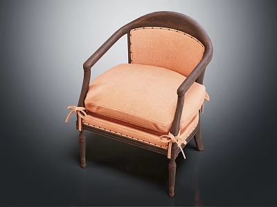 Cozy Single Sofa With Wooden Armrests Light Orange Cushion And Ribbon Ties 3d model