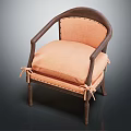 Cozy Single Sofa With Wooden Armrests Light Orange Cushion And Ribbon Ties