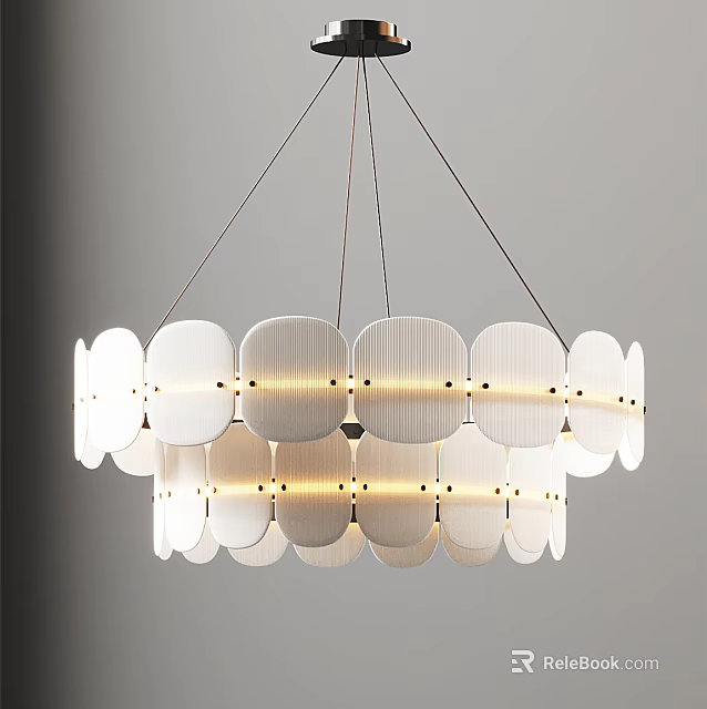Elegant Modern Layered White Chandelier with Circular Shades and Soft Glow 3d model 