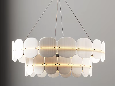 Elegant Modern Layered White Chandelier with Circular Shades and Soft Glow 3d model
