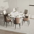 Modern Round Dining Table Set With Six Upholstered Chairs And Tableware Centerpiece 3d model