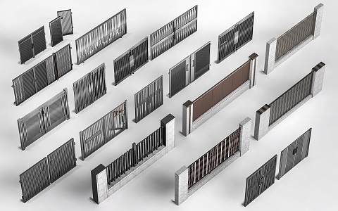 Modern courtyard wall, courtyard door, courtyard wall, community wall 3d model