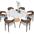 Elegant Round Dining Table Set With Marble Top And Six Upholstered Chairs 3d model